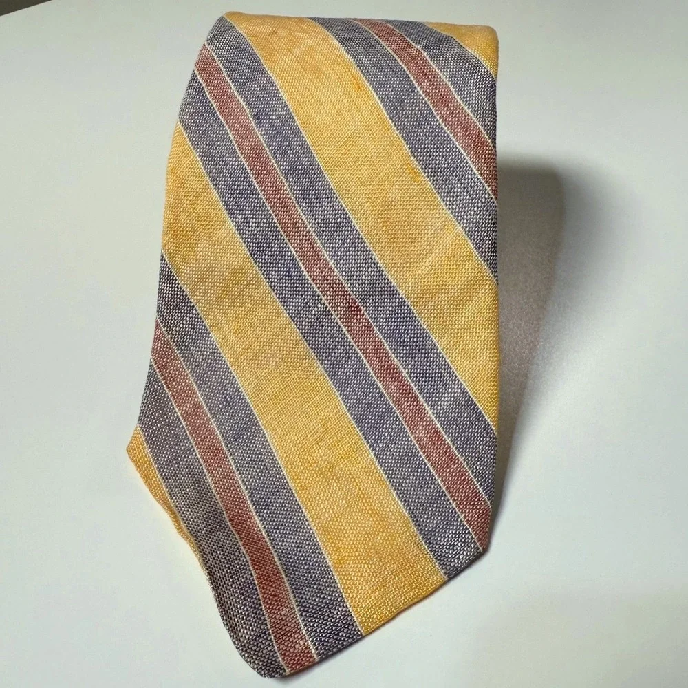 Brooks Brothers Tie Mens Yellow Striped Linen Classic Necktie Makers
